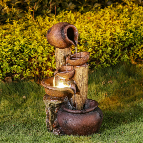 large outdoor fountain with lights